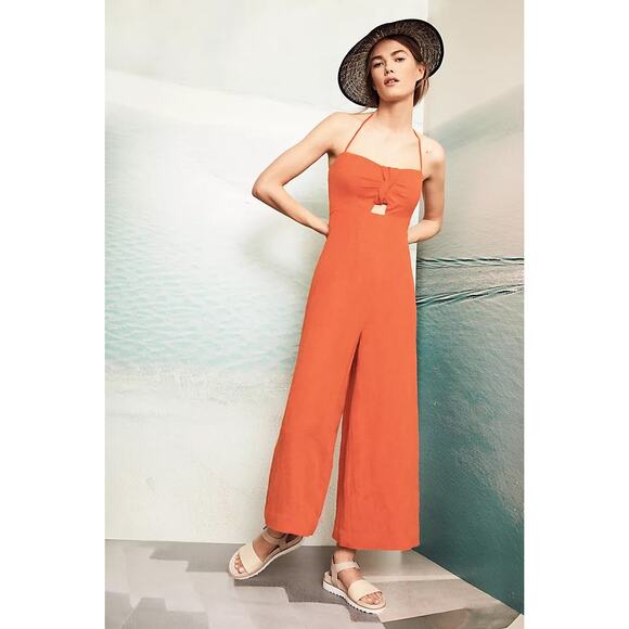 ANTHROPOLOGIE ELEVENSES sz 2 Tropicale Jumpsuit in Red EUC - Picture 1 of 6